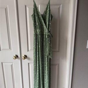 Kaileigh Olive Green Floral Wrap Jumpsuit